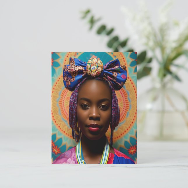 Cartão Postal Mulher africana com grande arco e medalhão (Em pé/Frente)