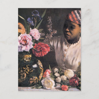 Cartão Postal Mulher africana plantando flores em um vaso