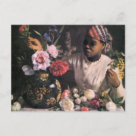 Cartão Postal Mulher africana plantando flores em um vaso
