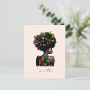 Cartão Postal Mulher Afro-Americana com borboleta Preenchida Afr