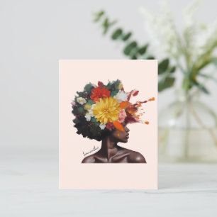 Cartão Postal Mulher Afro-Americana com Cabelo Afro Floral (2)