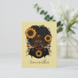 Cartão Postal Mulher Afro Rainha Sunflower