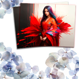 Cartão Postal Mulher: Amarra quimono asiática decor arte moderna