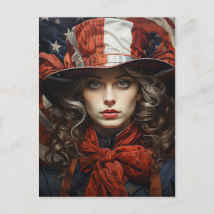 Cartão Postal Mulher Americana Patriótica