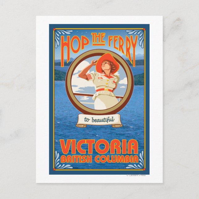 Cartão Postal Mulher Andando Ferry - Victoria, BC Canadá (Frente)