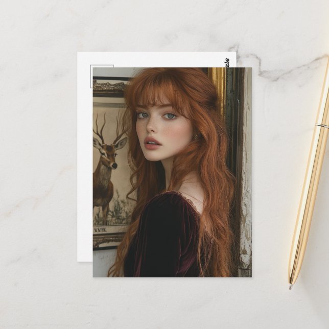 Cartão Postal Mulher Antiga com Cabelo Vermelho (Frente/Verso In Situ)