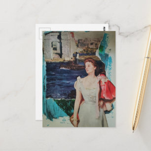 Cartão Postal Mulher ao Longo da Colagem Mista de Rio