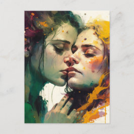 Cartão Postal Mulher apaixonada pintura mista colorida