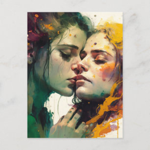 Cartão Postal Mulher apaixonada pintura mista colorida