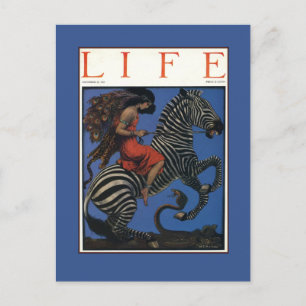 Cartão Postal Mulher Art Nouveau Zebra Vintage