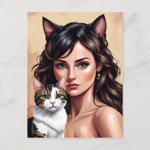 Cartão Postal Mulher artística com gato
