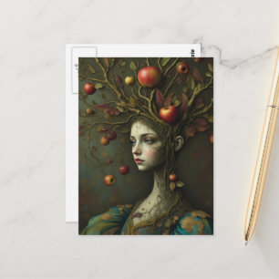 Cartão Postal Mulher Árvore de Maçã Surrealista