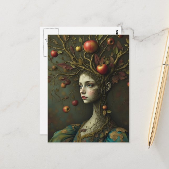 Cartão Postal Mulher Árvore de Maçã Surrealista (Frente/Verso In Situ)