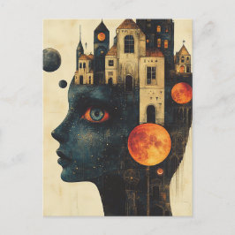 Cartão Postal Mulher Azul com Castelo na Cabeça