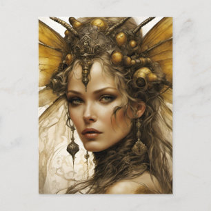 Cartão Postal Mulher Besouro Inseto Steampunk