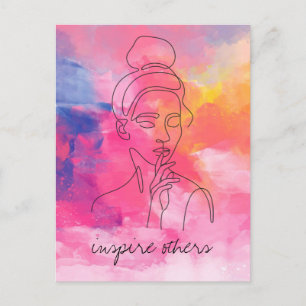 Cartão Postal Mulher Bonita Arte Texto Personalizado Inspirar Ou