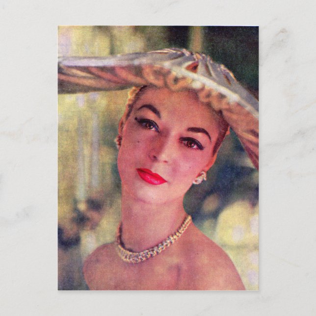 Cartão Postal mulher bonita, chapéu grande (Frente)