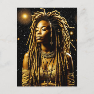 Cartão Postal Mulher Bonita com Dreadlocks sob as Estrelas