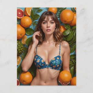 Cartão Postal Mulher Bonita Com Laranjas