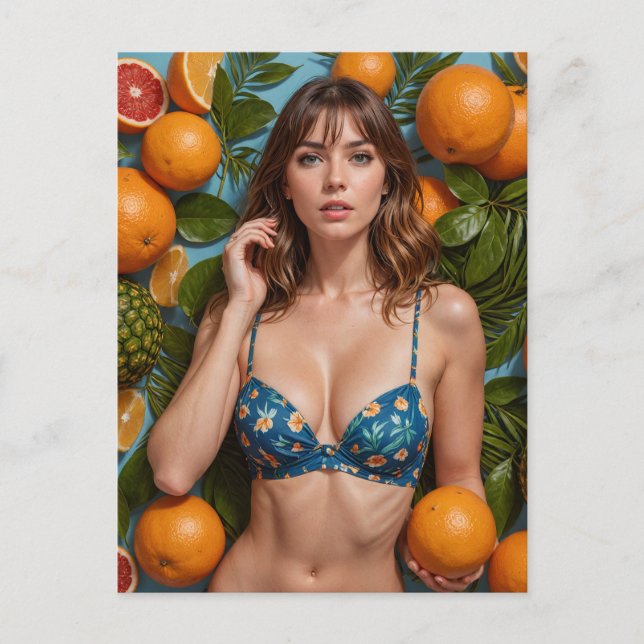 Cartão Postal Mulher Bonita Com Laranjas (Frente)