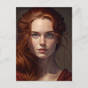 Cartão Postal Mulher Bonita de Cabelo Ruivo Com Sardas