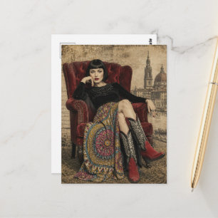 Cartão Postal Mulher Bonita dos Anos 1920 Senta-se numa Cadeira