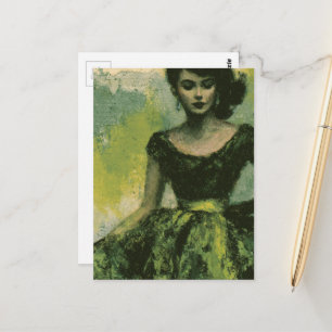 Cartão Postal Mulher Bonita dos Anos 50 com Vestido Verde