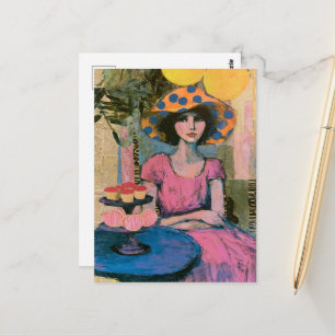 Cartão Postal Mulher Bonita na Mesa de Cupcakes Colagem