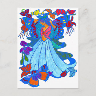 Cartão Postal Mulher Borboleta Design Floral