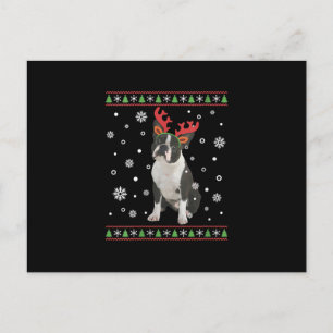Cartão Postal Mulher Boston Terrier Xmas Ugly Christmas Sweater