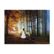 Mulher caminhando com um lobo