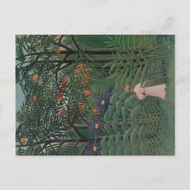 Cartão Postal Mulher Caminhando numa Floresta Exótica, Henri Rou (Frente)