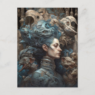Cartão Postal Mulher Cercada Por Monstros Surreal Art Postcard