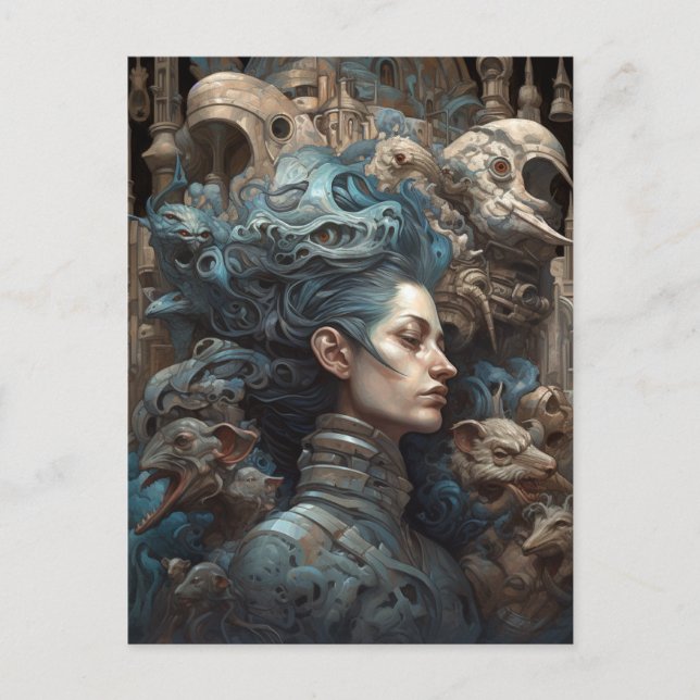 Cartão Postal Mulher Cercada Por Monstros Surreal Art Postcard (Frente)