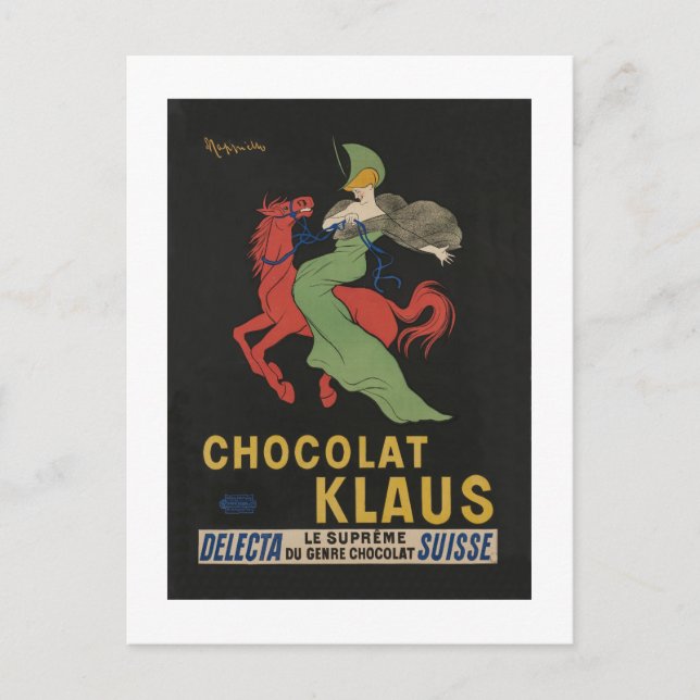 Cartão Postal Mulher Chocolat Klaus em Cavalo (Frente)