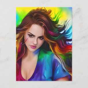 Cartão Postal Mulher Colorida Bonita