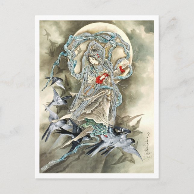 Cartão Postal Mulher com Aves (1890) Toshio Aoki (Frente)
