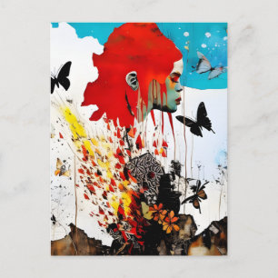 Cartão Postal Mulher com borboletas