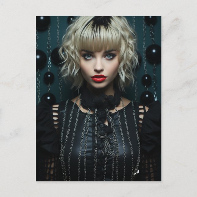 Cartão Postal Mulher com Cabelo Louro Vestido Negro (Frente)