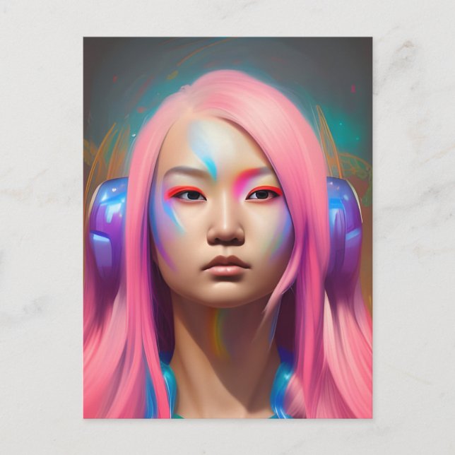 Cartão Postal Mulher Com Cabelo Rosa (Frente)