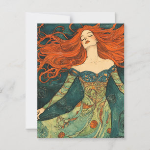 Cartão Postal Mulher com Cabelo Vermelho Fluindo