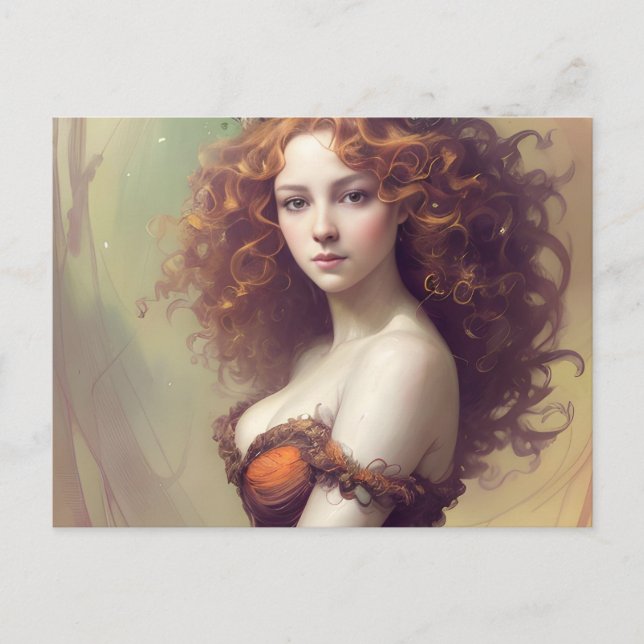 Cartão Postal Mulher com Cartão-postal Curly Hair (Frente)