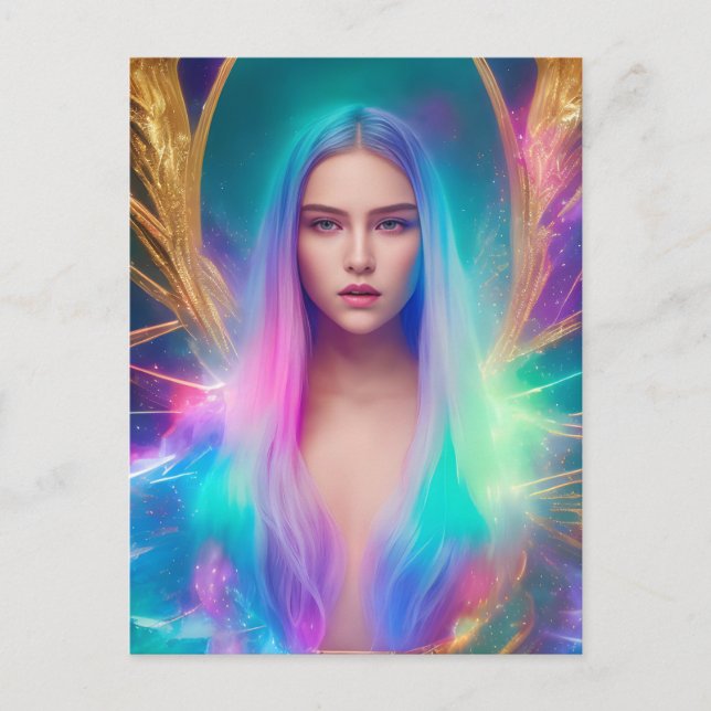Cartão Postal Mulher com Cartão-postal de cabelo azul e roxo (Frente)