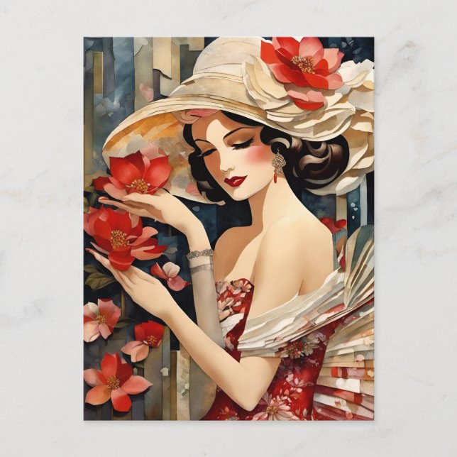 Cartão Postal Mulher com cartão-postal de chapéu Rico (Frente)