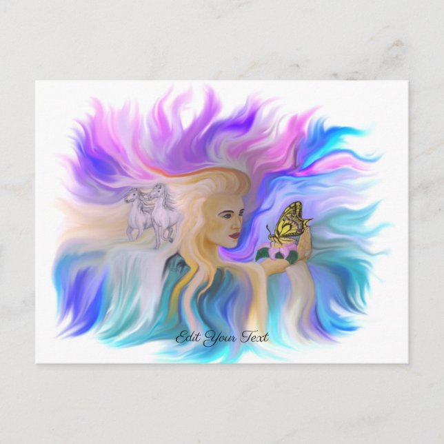 Cartão Postal Mulher com Cavalo e Borboleta (Frente)