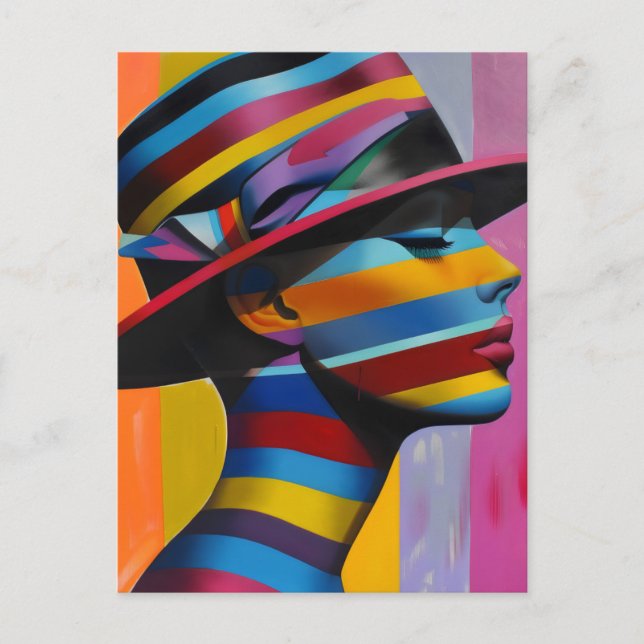 Cartão Postal Mulher com Chapéu Colorido 6 Silhueta impressionan (Frente)