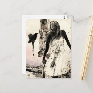 Cartão Postal Mulher com colagem surrealista de cogumelos