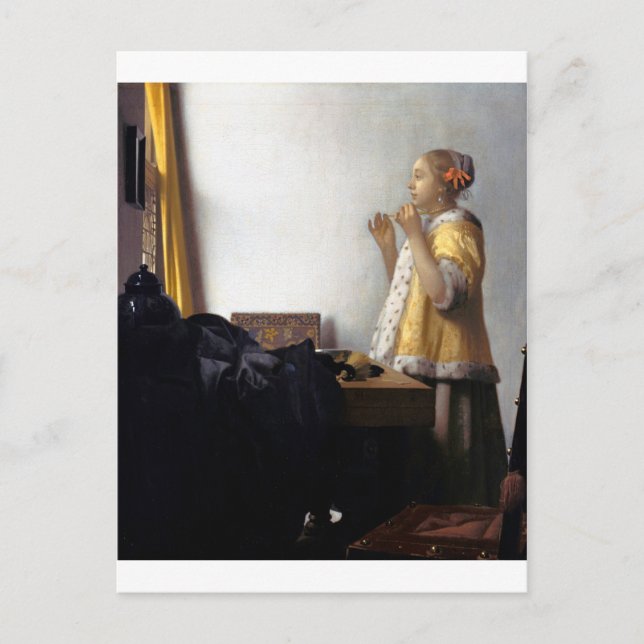 Cartão Postal Mulher com Colar Pérola, Johannes Vermeer (Frente)