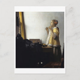 Cartão Postal Mulher com Colar Pérola por Johannes Vermeer