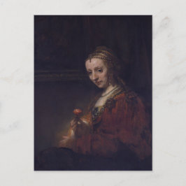 Cartão Postal Mulher com cravo rosa por Rembrandt van Rijn